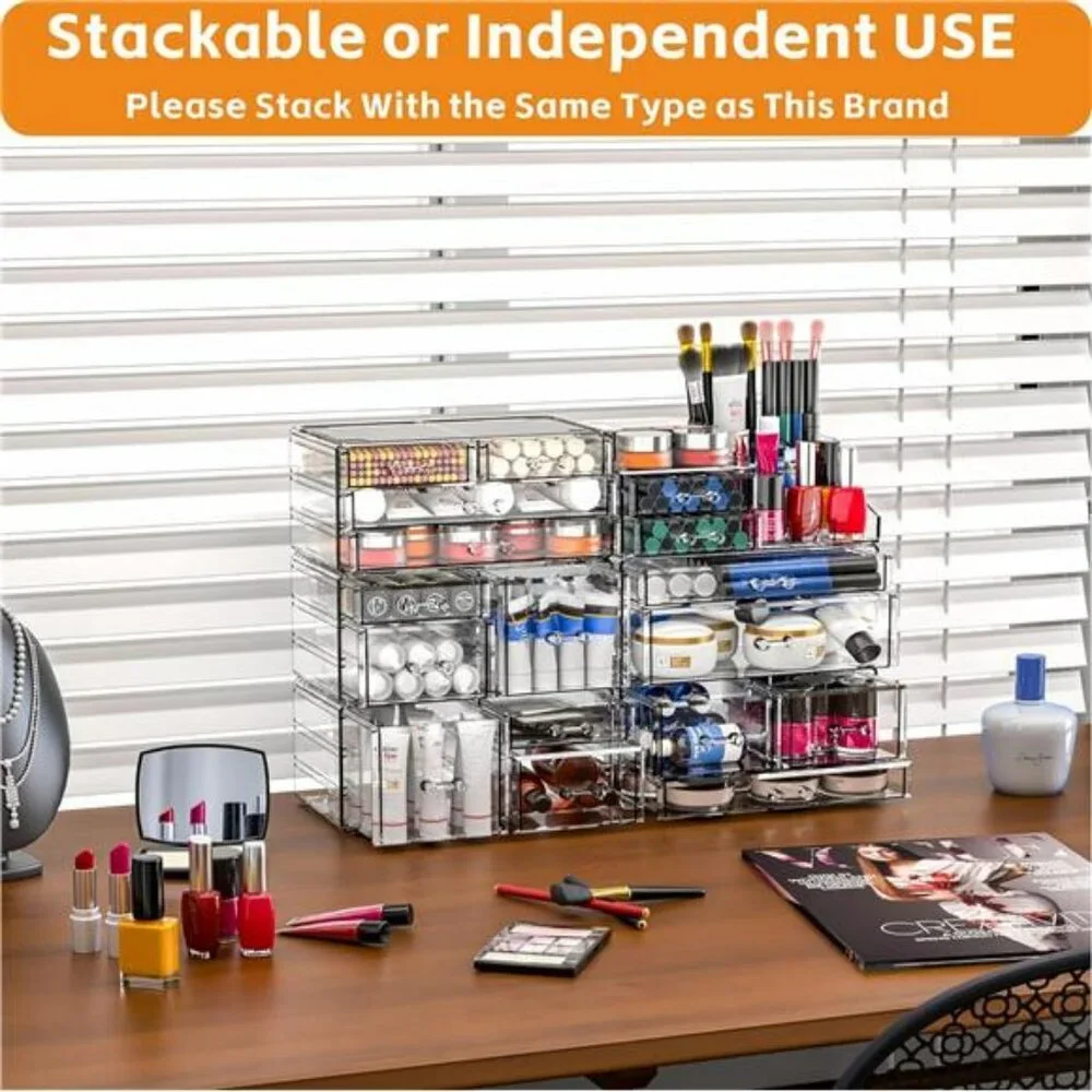 Clear Acrylic Makeup Organizer 11 Drawer Stackable Vanity Storage Box